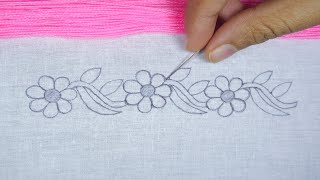 Latest Borderline Embroidery Tutorial for Dresses, Super Easy Border Embroidery Design, Hand Stitch