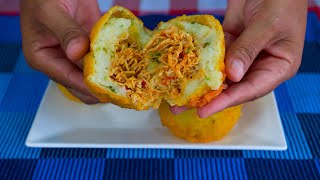 PAPAS RELLENAS DE POLLO DESMECHADO/recetas para toda ocasión