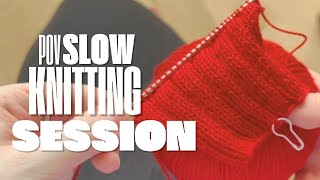 Slow Knitting Session: Shoulder panel construction (POV, No Talking), knitting for olive yarn