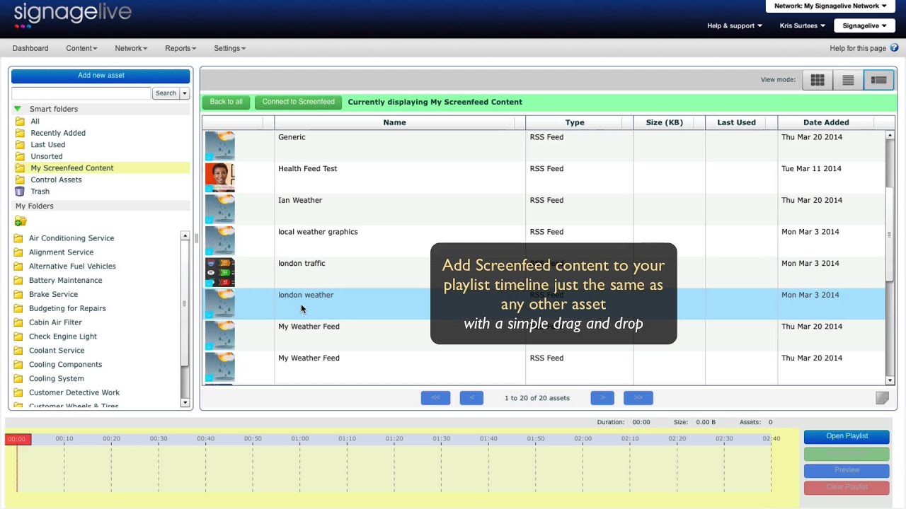 Screenfeed content integrated with Signagelive YouTube