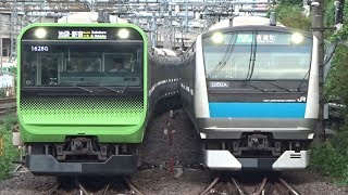 【ピッタリ(？)併走している】田端駅に到着する山手線E235系・京浜東北線E233系