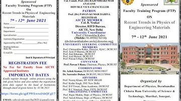 5th Day FTP on Recent Trends on Physics of Engineering Materials