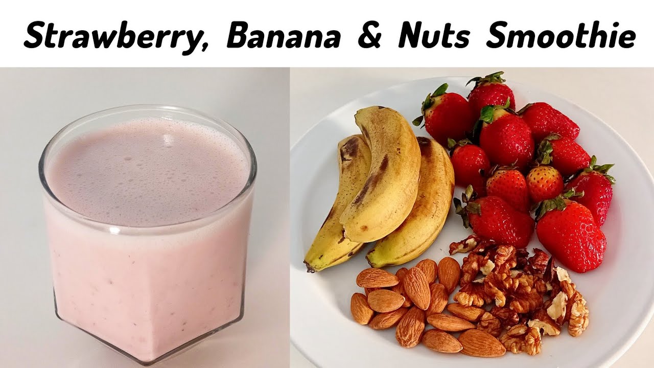 Strawberry & banana smoothie | Strawberry, banana & nuts milkshake | Healthy morning drink #smoothie