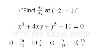 IMPLICIT DIFFERENTIATION (MTH 103 EXAM PREP)