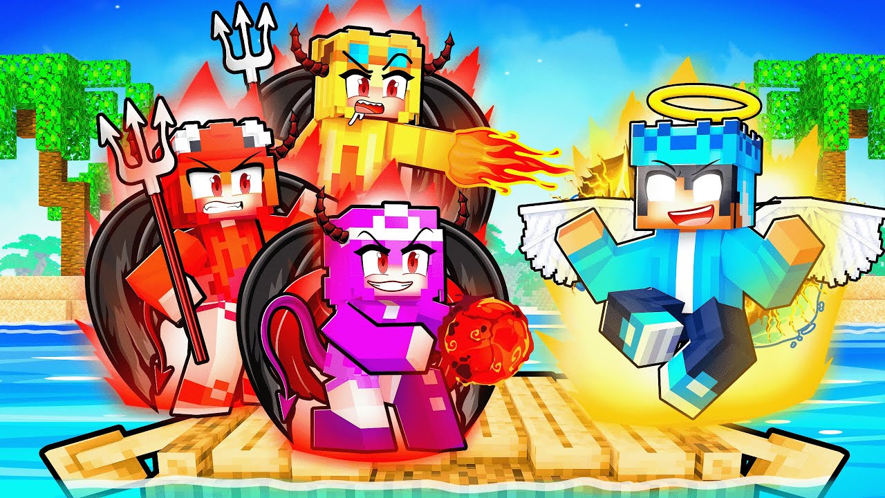TRAPPED On A DEMON vs ANGEL RAFT in Minecraft! - YouTube