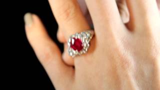 ビルマ産ルビーリング(指輪)2ct　プラチナ　ダイヤモンドゴージャスデコレーション