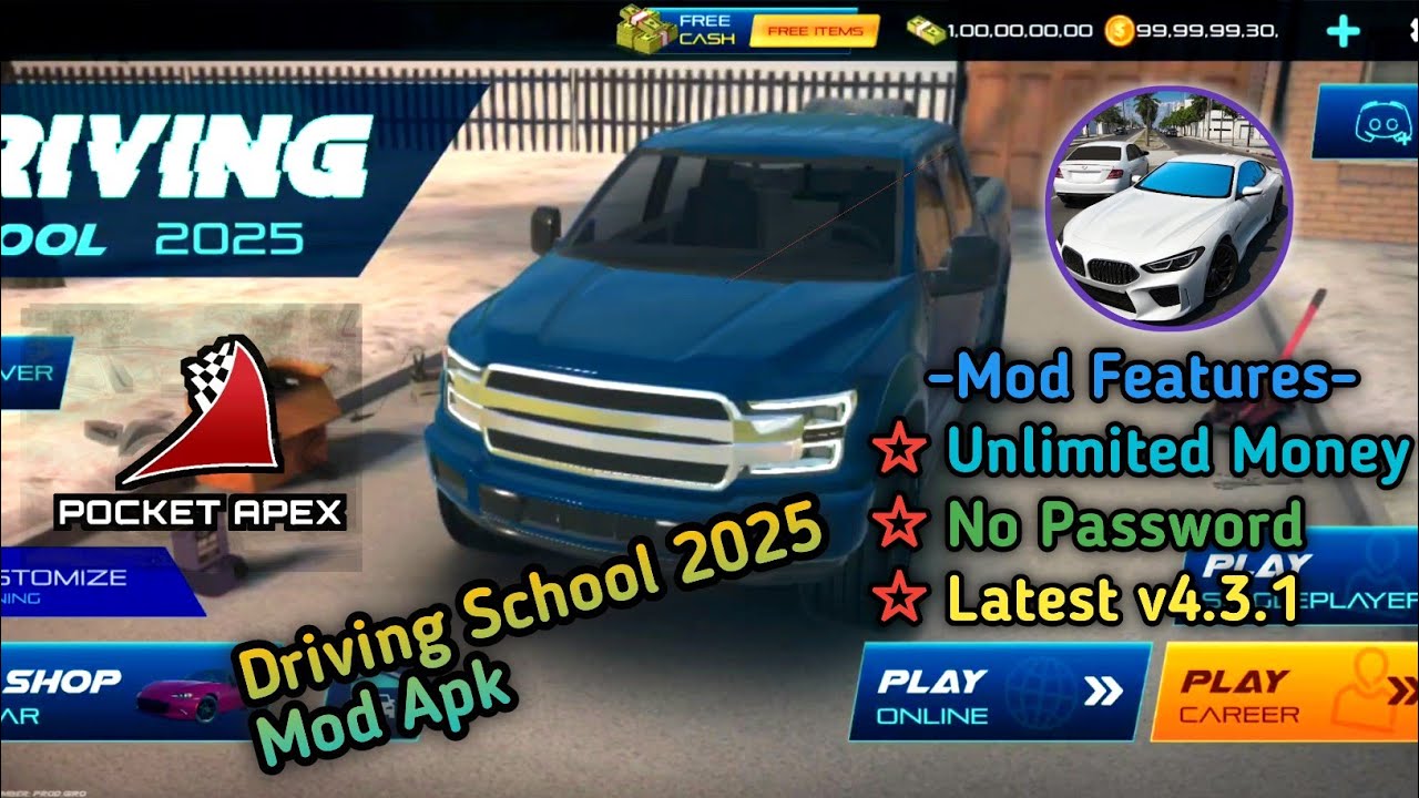 Driving School 2025 Mod Apk v4.3.1 Unlimited Money No Password