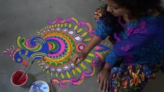 rangoli paint peacock alpana easy designs draw very