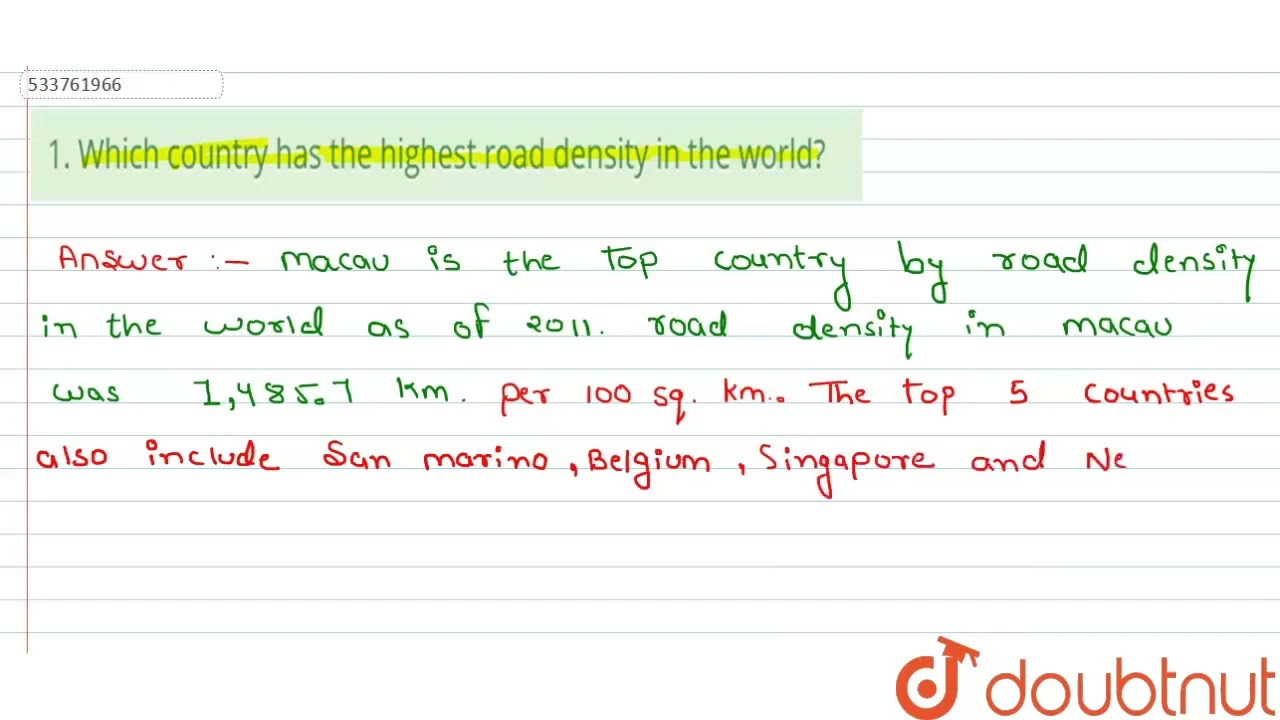 1 Which Country Has The Highest Road Density In The World CLASS 12 1 Which Country Has The Highest Road Density In The World CLASS 12