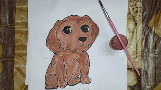 تلوين رسمة كلب بالالوان المائيه || تعليم رسم || easy drawing