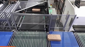 Maripak USA - PE 150 - Conveyor Automation & Shrink Bundling Pizza Boxes Width Wise w/ Polyethylene