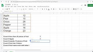 Countif function in Google Sheets