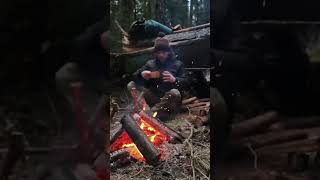 Simple shelter in the winter forest (Faster version) #survival #creativesurvival #bushcraft