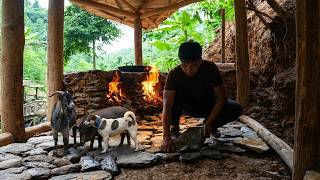 With Just Stone and Earth - I Built a Beautiful Kitchen |Night Hunting in the Forest