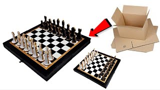 How to make Chess Board and Pieces from cardboard / Cardboard crafts / DIY chess pieces