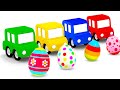 ¡Pequeños coches en busca de huevos escondidos!4 coches coloreados aprenden colores.Dibujos animados