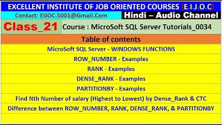 21_25.0323_MicroSoft SQL Server Tutorials_0034_Windows Functions ROW_NUMBER, DENSE_RANK, PARTITIONBY