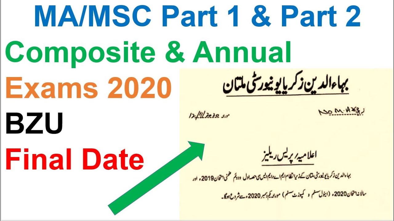 M.A/MSC Part 1 & Part 2 | Annual & Composite | Exams 2020 | 2019 Exams | Final Date | BZU