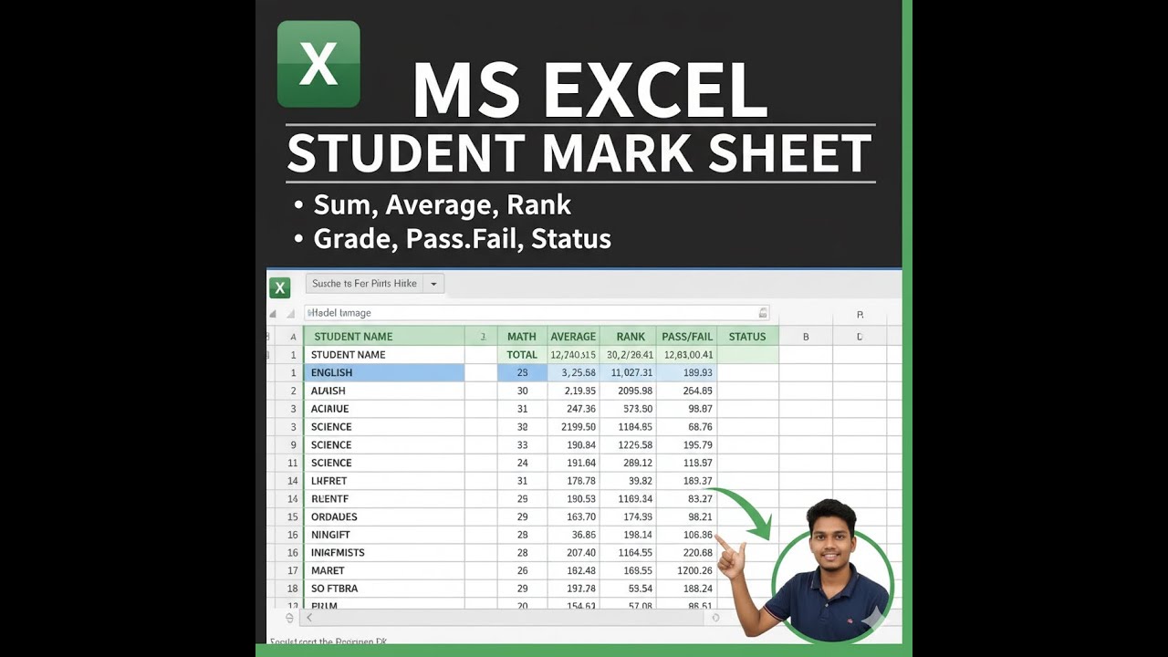 MS Excel - Student Mark Sheet Calculation Sum, Average, Rank, Grade ...