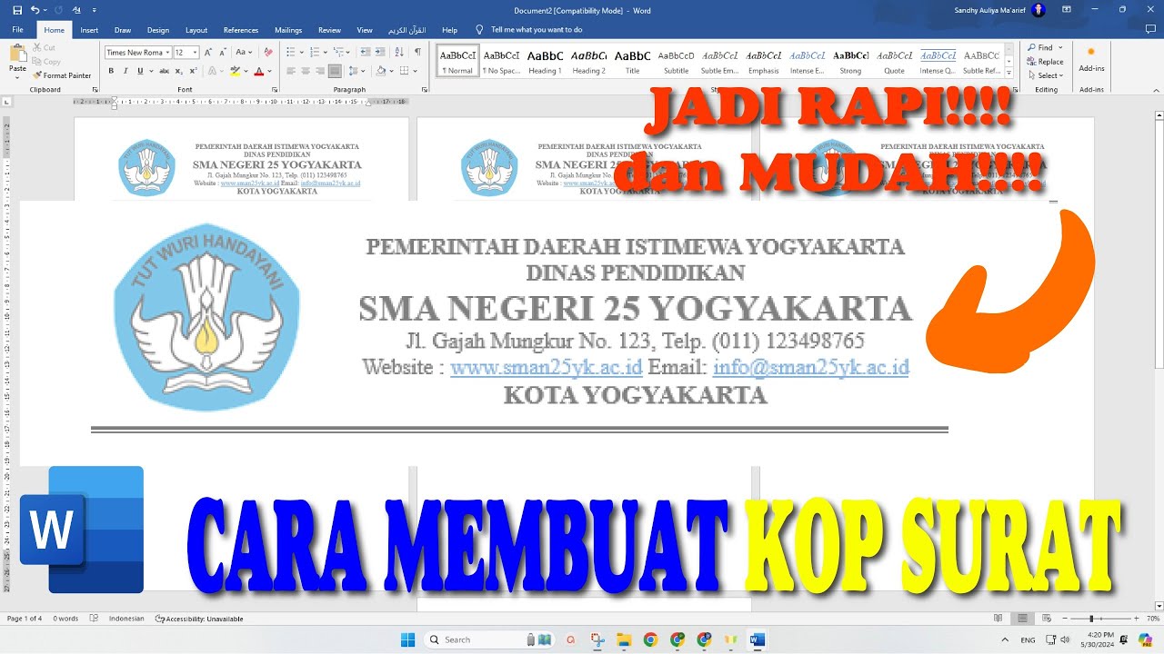 Cara Mudah Membuat Kop Surat yang Rapi di MS Word - YouTube