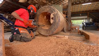 宮城県　林業　木挽き屋稼業　ケヤキくり抜き太鼓　削る削るまた削る　＠鳴子温泉