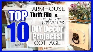 10 FARMHOUSE \& COTTAGE THRIFT Trash to Treasure \& DOLLAR TREE DIY Decor Projects! Neutral Decor