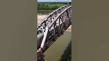 Drone catches BNSF autorack crossing the Sibley Railroad Bridge #drone #bnsf #sibley #bridge