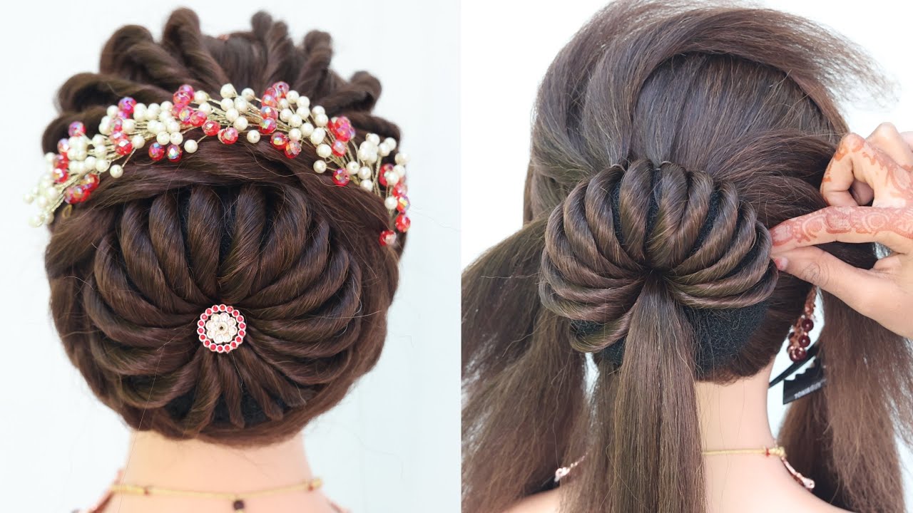 beautiful juda hairstyle for ladies | high bun hairstyle | bun hairstyle |  unique hairstyle - YouTube | Hairstyles juda, Long hair wedding styles, Bridal  hair buns