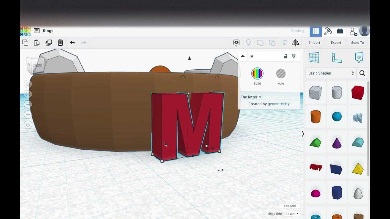 Tinkercad Ring Design With Letter Cut Out YouTube