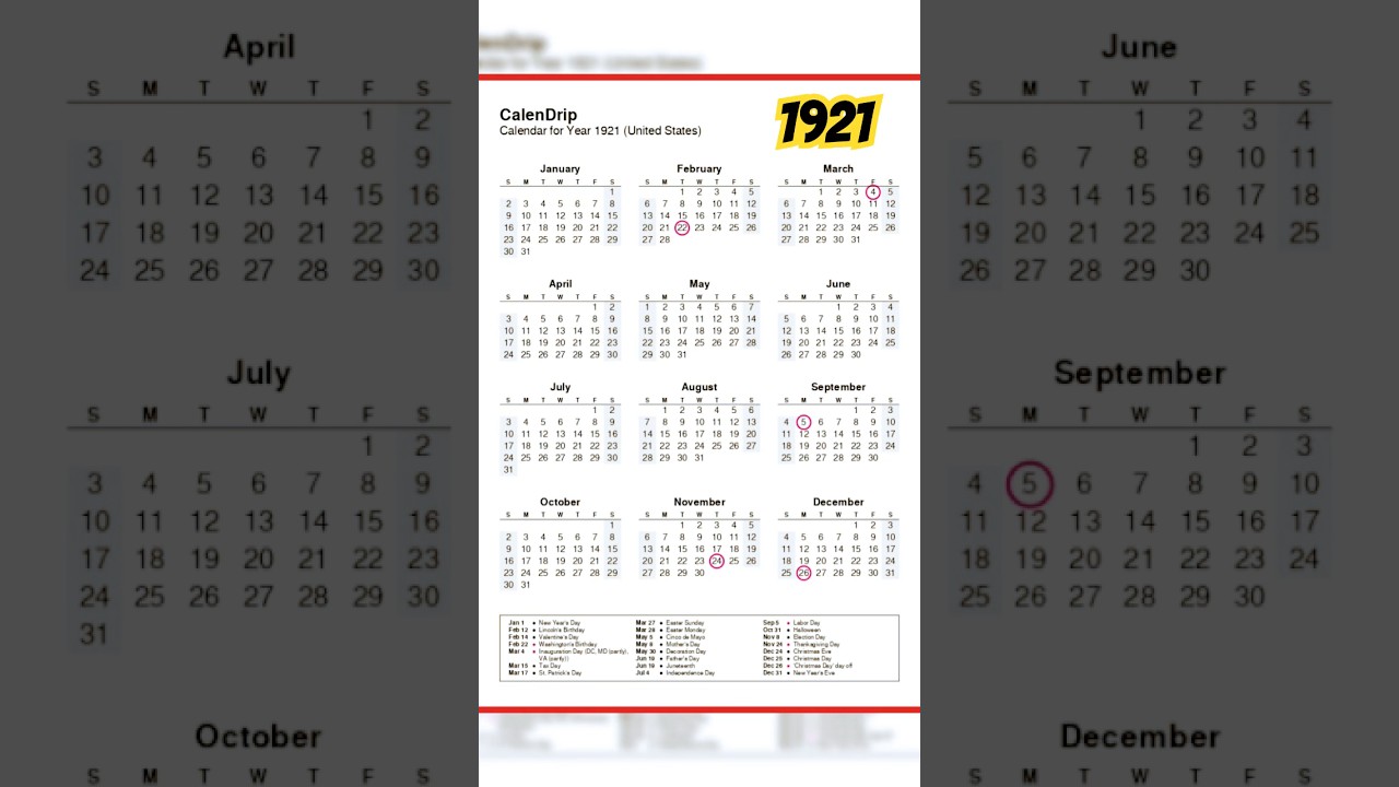 Calendar 1921 #monthsoftheyear - YouTube