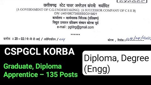CSPGCL | Graduate, Diploma Apprentice – 135 Posts | Diploma, Degree (Engg)  | Notification CSPGCL