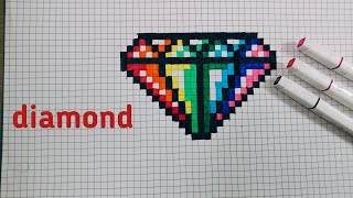How to draw rainbow diamond _ Handmade pixel art. #pixel_art #draw_diamond