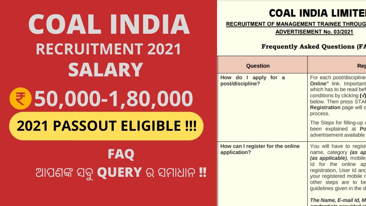 COAL India Recruitment 2021 | HOW TO APPLY | FAQ | 2021 Passout Eligible | ସବୁ DOUBT ର SOLUTION