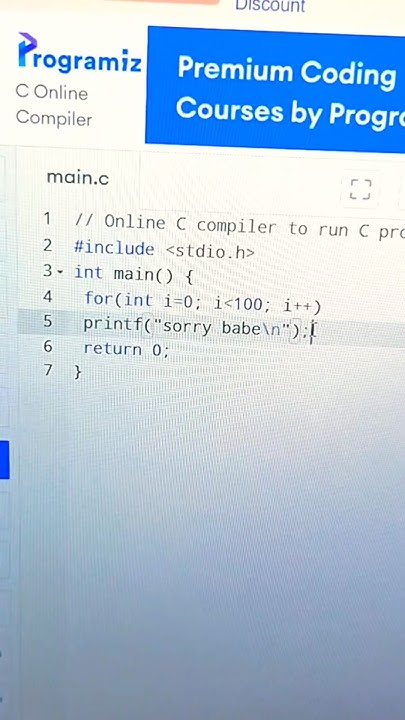 Print 100 times sorry baby in c programming #shorts #shortvideo # ...