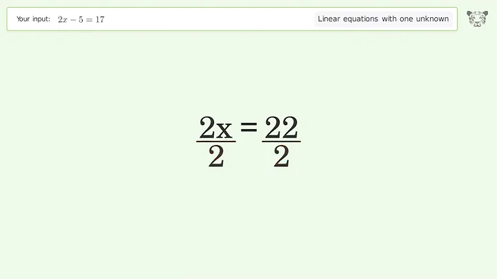 Linear equation with one unknown: Solve 2x-5=17 step-by-step solution