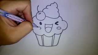 สอนวาดรูปและระบายสีคัพเค้ก | วาดภาพคัพเค้ก สวยๆ น่ารักๆ ง่ายๆ | How to draw cute cupcake easy step