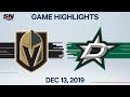 NHL Highlights | Golden Knights vs. Stars - Dec. 13, 2019