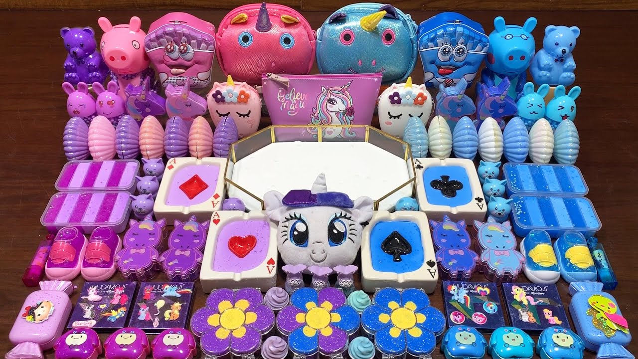 UNICORN PURPLE AND BLUE - Mixing Random Things Into Glossy Slime ! Satisfying Slime Videos 