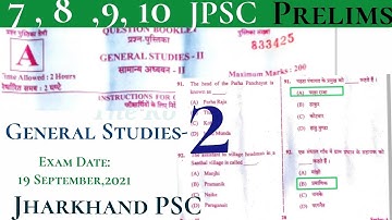 Paper-2 JPSC Civil Service Exam General Studies -2 : 7th, 8th, 9th, 10th Jharkhand PSC Prelims PT