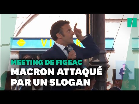 Lors de son meeting à Figeac, Macron interpellé sur la place du privé