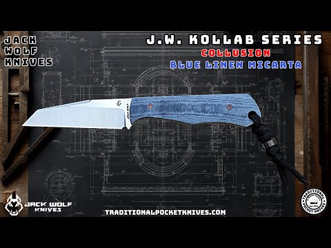 Jack Wolf Knives: Collusion - Blue Linen Micarta - J.W. Kollab Series