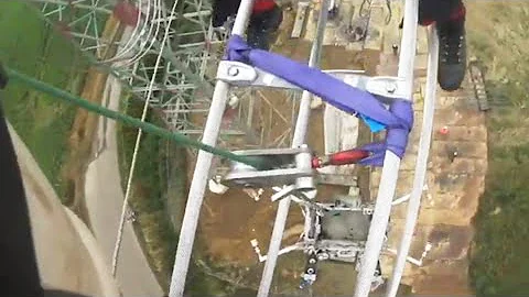 lineman at work # how to get down a spacer cart # Powerline # 380kV