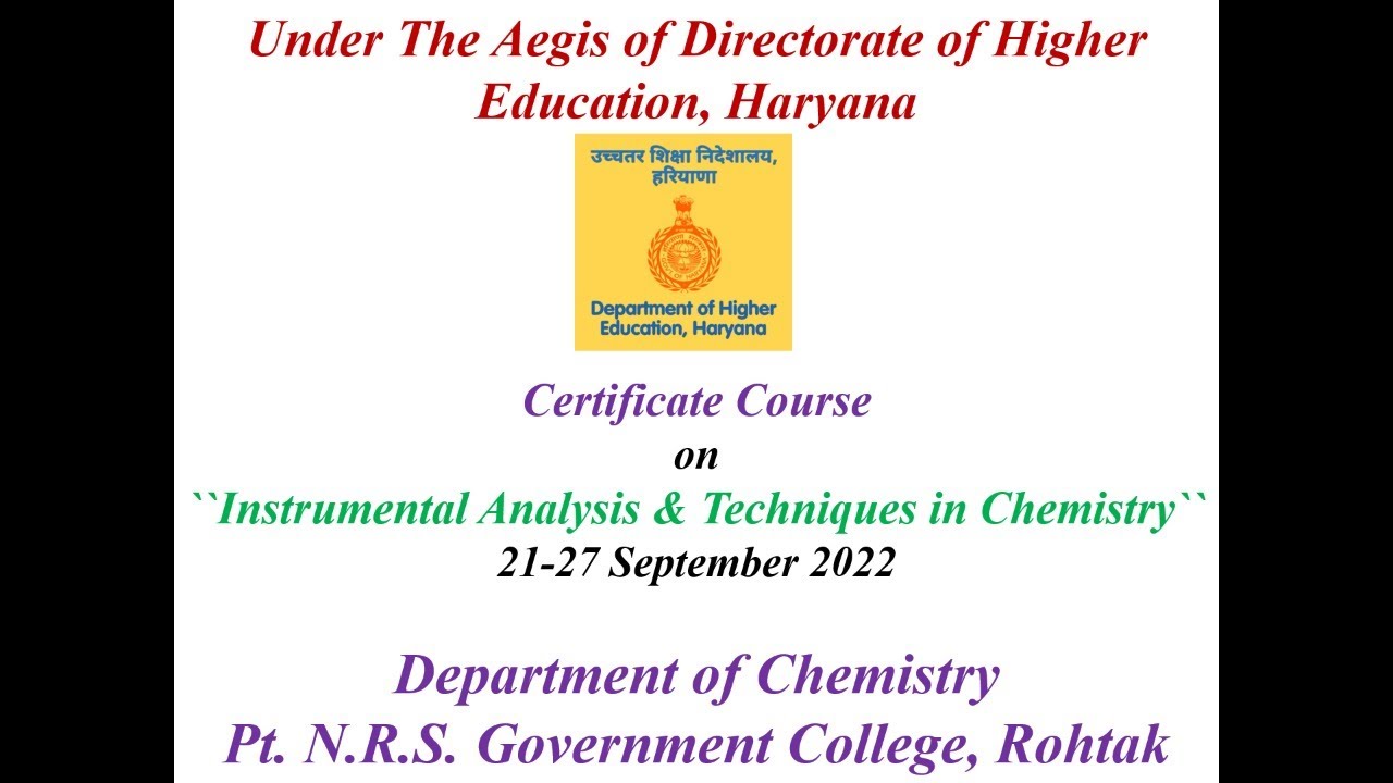 Lecture by Dr. Ravinder Singh: Certificate Course in Instrumental Analysis & Techniques in Chemistry