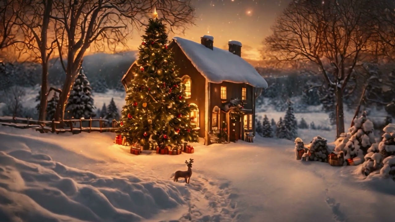 30-Minute Winter Cabin Ambiance | Cozy Christmas Tree & Snowy Forest Views