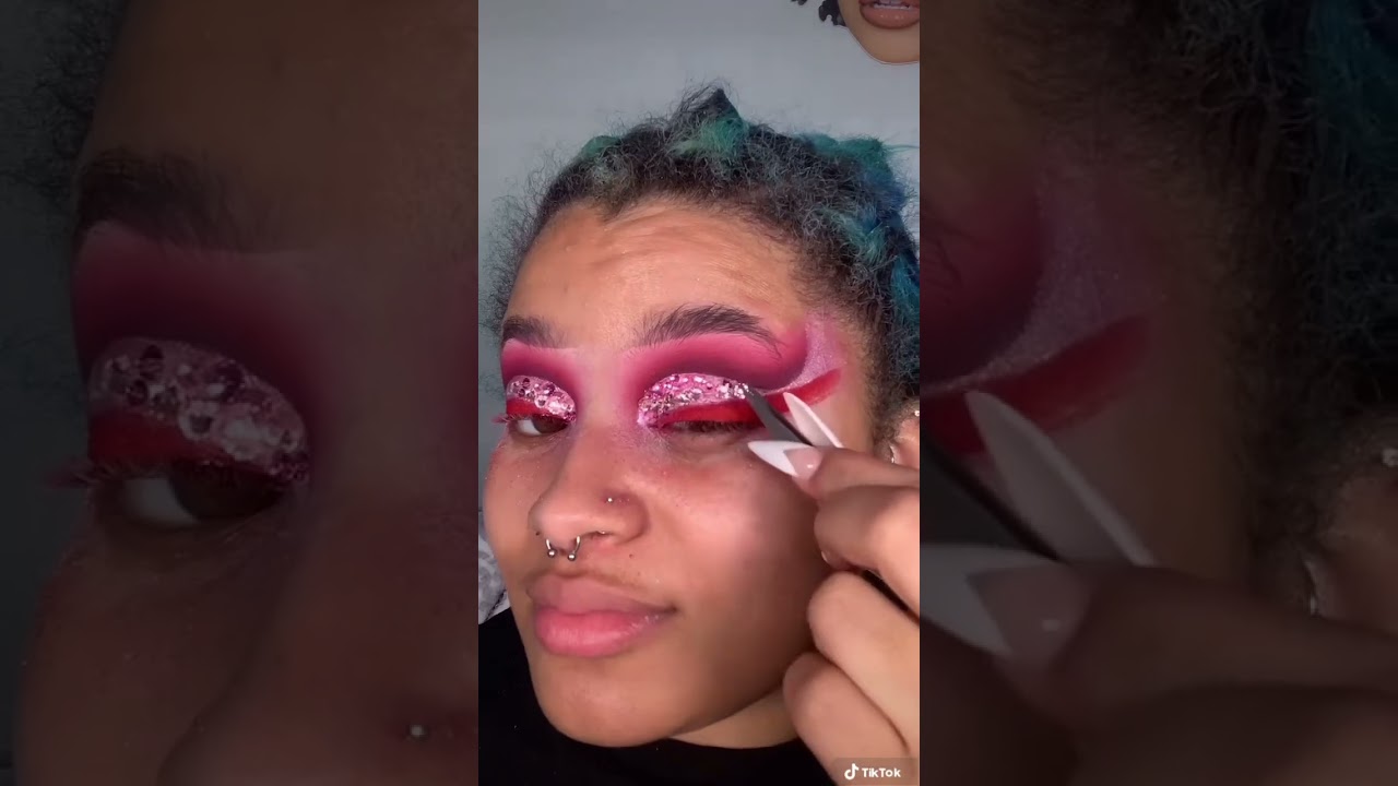 VALENTINES RHINESTONE CUT CREASE #rhinestonemakeup #valentinesmakeup #pinkeyeshadow #cutcrease 