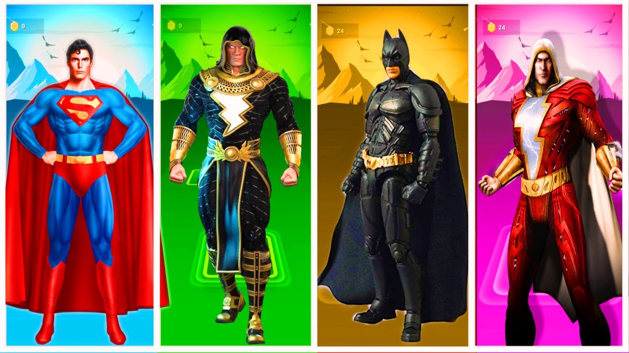 DC Superman vs Black Adam vs Batman vs Shazam Tiles hop hero dance ...