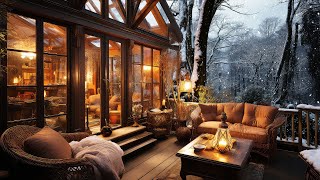Cozy Coffee Shop Ambience On Snowy Winter Day | Relaxing Jazz instrumental Music For Work, Study