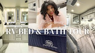 RV Luxurious Master Bed & Bath Tour & Must Haves