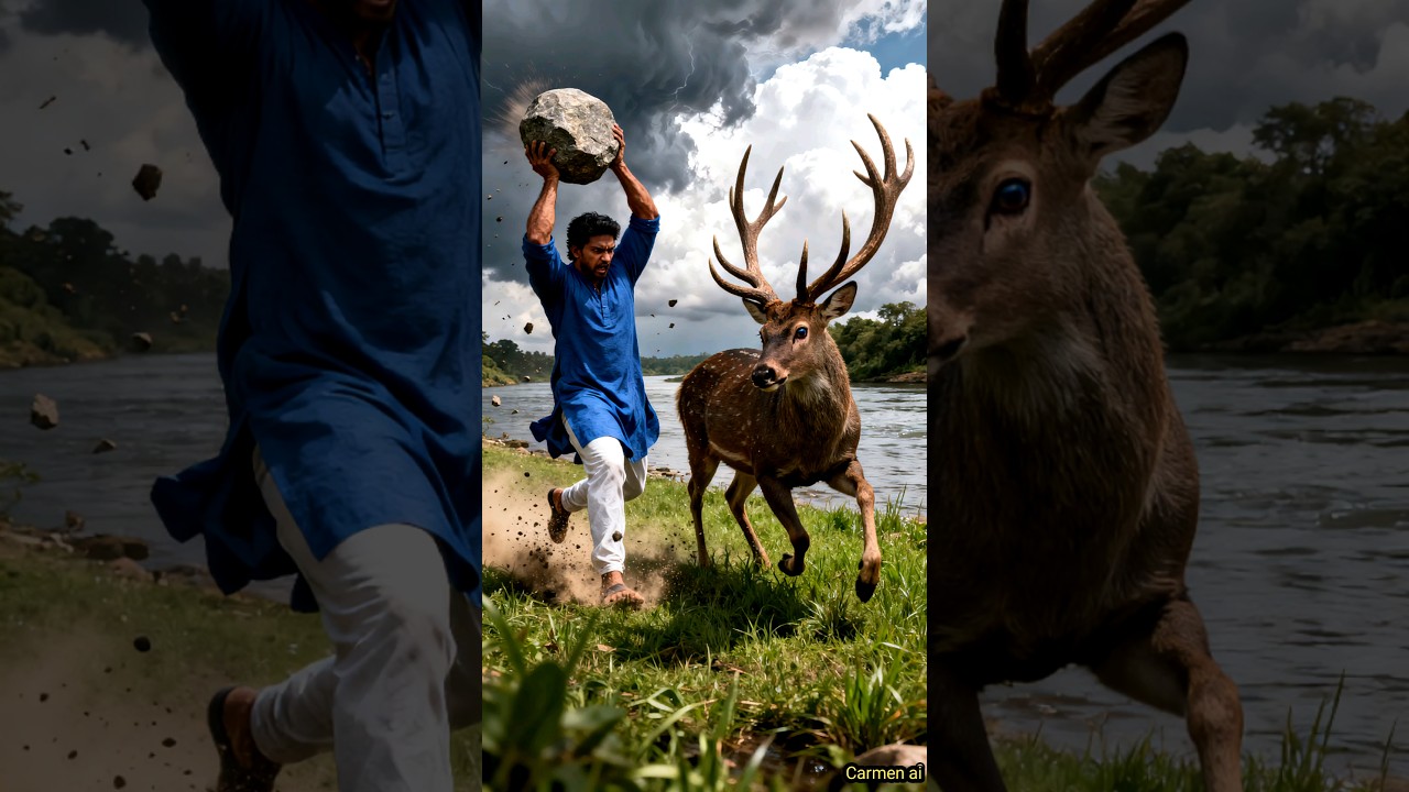 monkey rescues the deer from a man #ai #animals