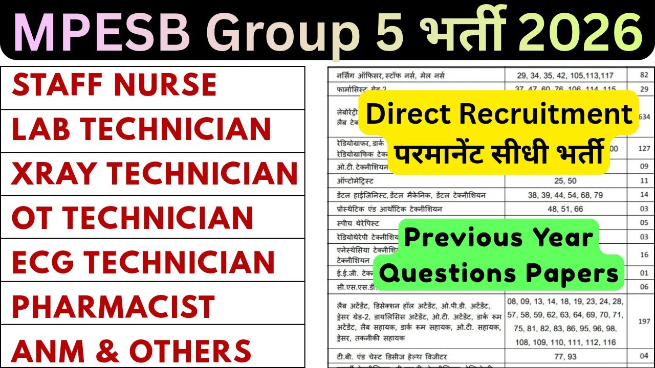 GROUP 5 VACANCY 2026 - STAFF NURSE, LAB TECHNICIAN, PHARMACIST, OT TECHNICIAN, ANM, X-RAY TECHNICIAN